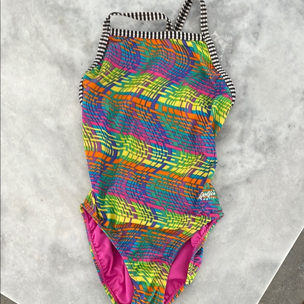 Super cute Dolfin Uglies One piece Swimsuit Size 32 Multicolored design EUC